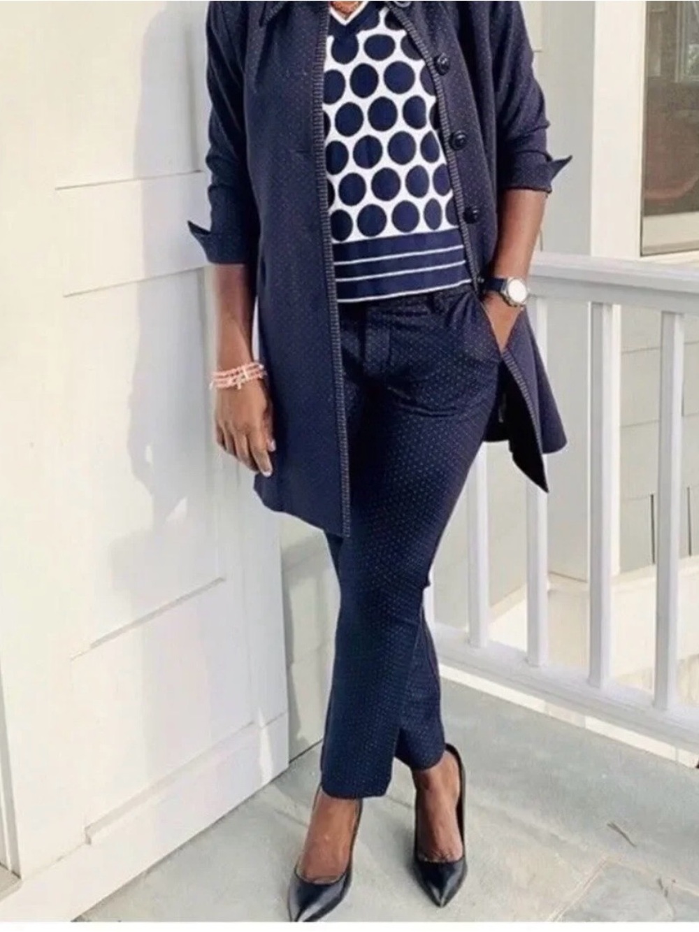 CAbi Navy Polka Dot Blazer with Matching Pants
